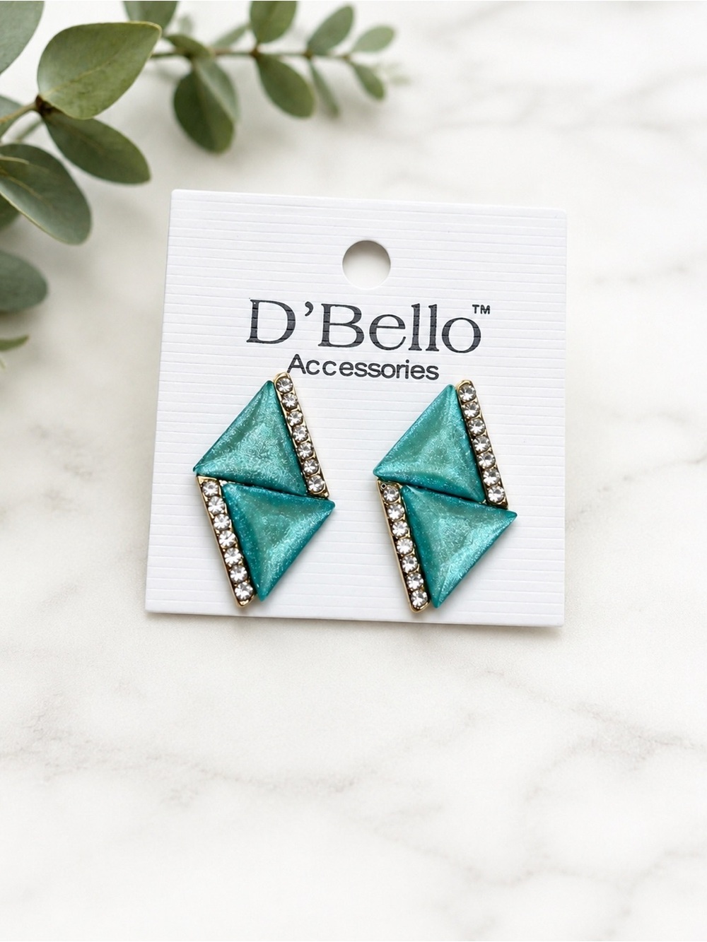 D’Bello Turquoise Geometric Crystal Accent Stud Earrings